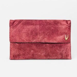 Vintage Shirl Miller USA Burgundy Red Suede‎ Clutch Shoulder Bag Purse